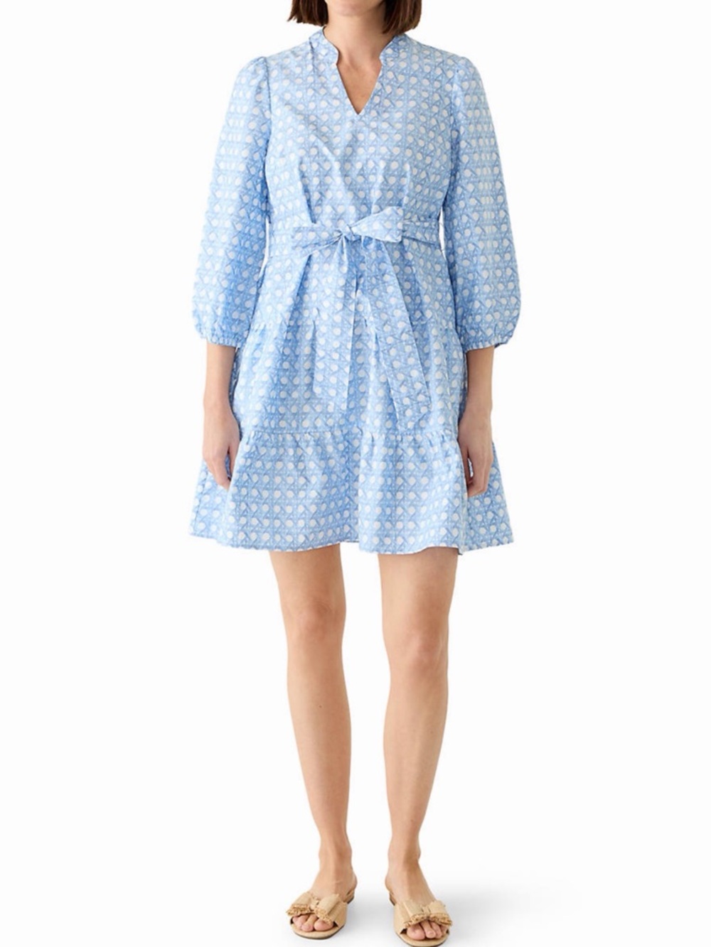 crown & ivy Light Blue Printed Tie-Waist Mini Dress